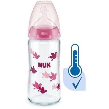 NUK FC+ láhev sklo s kontrolou teploty 240 ml, růžová (BABY20611b)