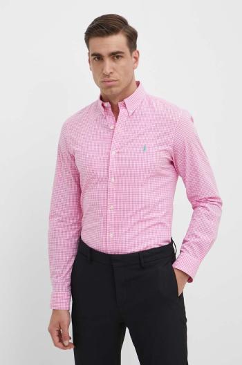 Košile Polo Ralph Lauren pánská, růžová barva, slim, s límečkem button-down, 710929345