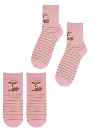 Dívčí ponožky s obrázkem WOLA SRNKA,PROUŽKY růžové Velikost: 30-32