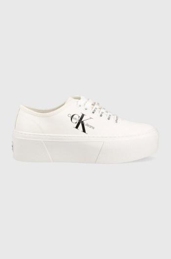 Sneakers boty Calvin Klein Jeans Cupsole Flatform Laceup bílá barva