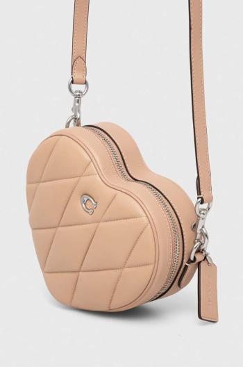 Kožená kabelka Coach Heart Crossbody béžová barva