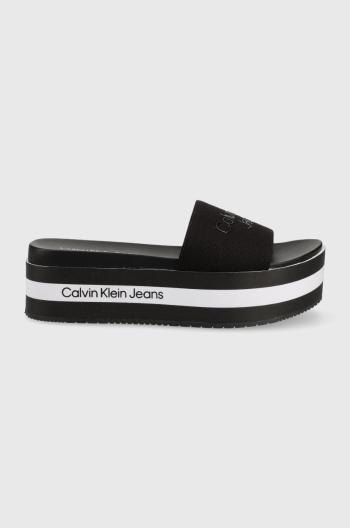Pantofle Calvin Klein Jeans dámské, černá barva, na platformě