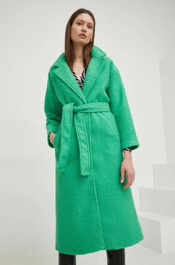 Kabát s vlnou Answear Lab zelená barva, přechodný, oversize