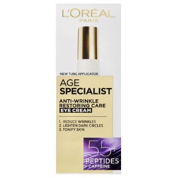 L'Oréal Paris Age Specialist 55+ Peptides & Caffeine Eye Cream 15 ml oční krém pro ženy na všechny typy pleti; proti vráskám; zpevnění a lifting pleti