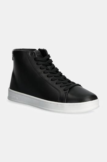 Kožené sneakers boty Calvin Klein HIGH TOP LACE UP černá barva, HM0HM01547