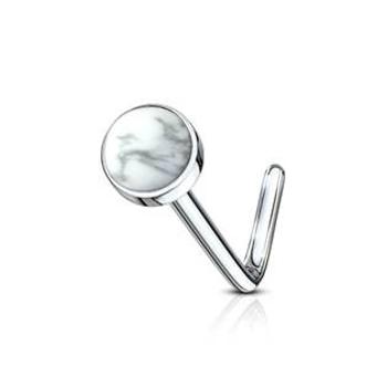 Šperky4U Zahnutý piercing do nosu - howlite - N0094-HW