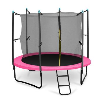 KLARFIT Rocketgirl 250, 250cm trampolína, vnitřní bezpečnostní síť, široký žebřík, růžová