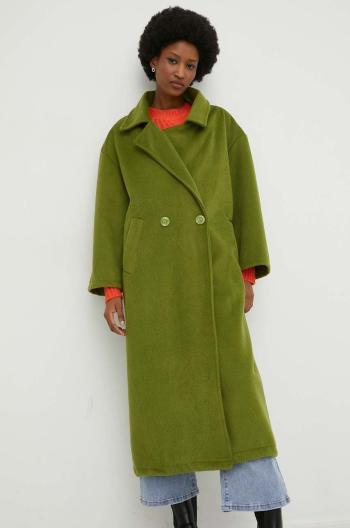 Kabát s vlnou Answear Lab zelená barva, přechodný, oversize