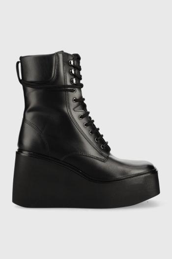 Kožené kotníkové boty Kurt Geiger London Stately Lace Up Boot dámské, černá barva, na klínku