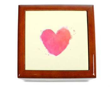 Dřevěná krabička watercolor heart