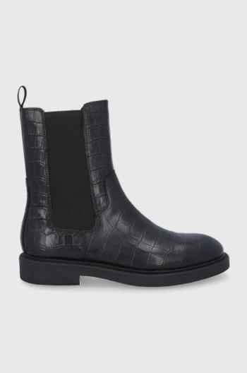 Kožené kotníkové boty Vagabond dámské, černá barva, na plochém podpatku