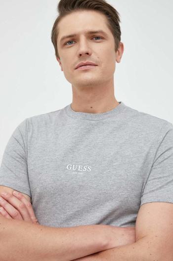 Bavlněné tričko Guess šedá barva, s aplikací