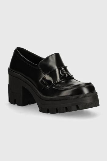 Kožené lodičky Calvin Klein Jeans CHUNKY HEELED LOAFER MG MTR černá barva, na podpatku, YW0YW01494