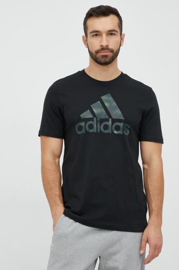 Bavlněné tričko adidas černá barva, s potiskem