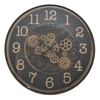 Černé antik nástěnné hodiny s ozubenými kolečky Mio - Ø 49*7 cm / 3*AA 6KL0771