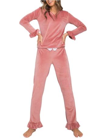Lososové dámské velurové pyžamo s volánky vel. XL