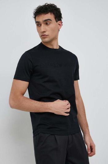 Bavlněné tričko Emporio Armani tmavomodrá barva, s aplikací