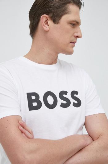 Bavlněné tričko BOSS Boss Casual bílá barva, s potiskem