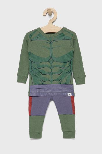 Dětské bavlněné pyžamo GAP x Marvel zelená barva, vzorované