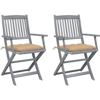 Skládací zahradní židle s poduškami 2 ks masivní akáciové dřevo, 3064500 (3064500)