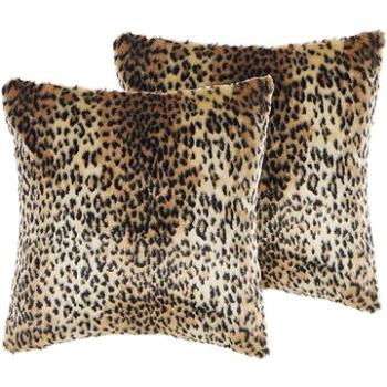 BELIANI, Sada 2 polštářů z umělé kožešiny s leopardím vzorem 45 x 45 cm hnědá FOXTAIL, 313786 (beliani_313786)