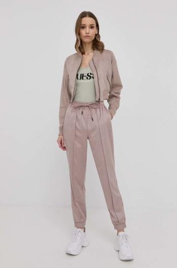 Kalhoty Guess dámské, růžová barva, jogger, high waist