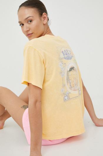 Bavlněné tričko Roxy žlutá barva