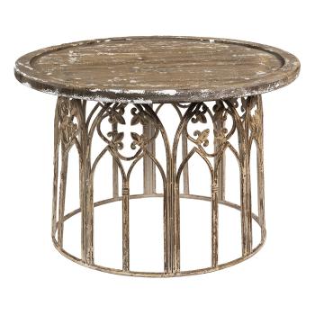 Vintage odkládací kovový stolek s dřevěnou deskou - Ø 80*53 cm 50602