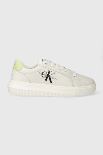 Kožené sneakers boty Calvin Klein Jeans YW0YW00823 CHUNKY CUPSOLE MONOLOGO W bílá barva, YW0YW00823