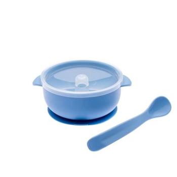 Dětská silikonová miska s pokličkou a lžičkou - Pastelová modrá (474/PAS)