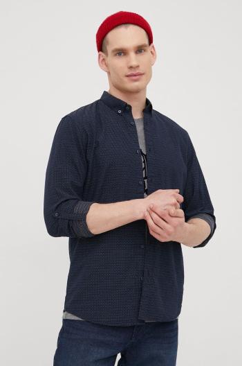Bavlněné tričko Tom Tailor tmavomodrá barva, slim, s límečkem button-down