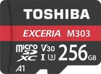 Paměťová karta microSDXC, 256 GB, Toshiba M303 Exceria, Class 10, UHS-I, v30 Video Speed Class, UHS-Class 3, vč. SD adaptéru, výkonnostní standard A1