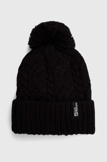 Čepice Jack Wolfskin Pompom černá barva, vlněná