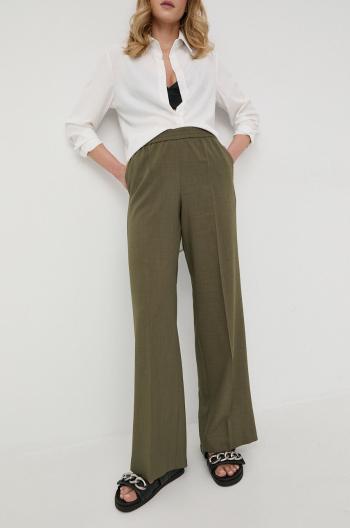 Kalhoty BOSS dámské, zelená barva, široké, high waist