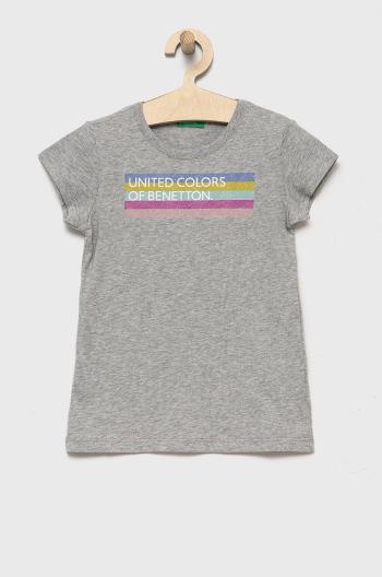 Dětské bavlněné tričko United Colors of Benetton šedá barva