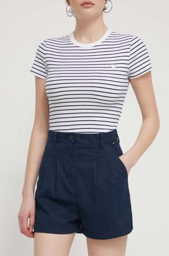 Kraťasy Tommy Jeans dámské, tmavomodrá barva, hladké, high waist, DW0DW17775