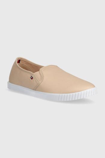 Tenisky Tommy Hilfiger CANVAS SLIP-ON SNEAKER dámské, béžová barva, FW0FW07806