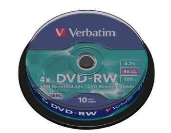 DVD-RW, 4,7GB, 4x, Verbatim, 10-cake, bal. 10 ks, 43552