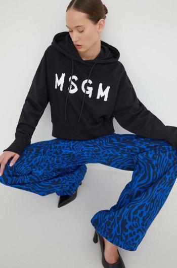 Bavlněná mikina MSGM dámská, černá barva, s kapucí, s potiskem, 3641MDM136.247000