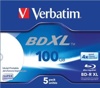 VERBATIM BD-R XL (5-pack)Blu-Ray/Jewel/DL/4x/100GB/ WIDE WHITE INKJET PRINTABLE HARDCOAT SURFACE