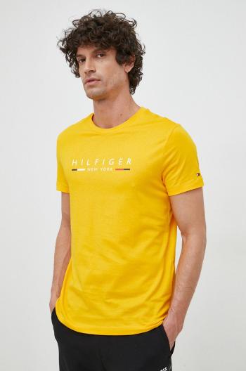 Bavlněné tričko Tommy Hilfiger žlutá barva, s potiskem