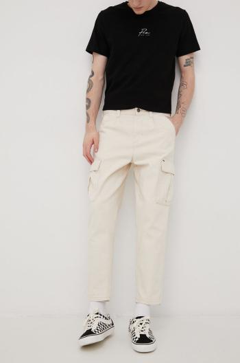 Bavlněné kalhoty Only & Sons pánské, béžová barva, jednoduché