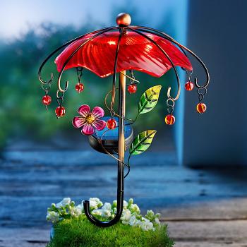 Solární zahradní zápich deštník, červený