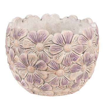 Fialový cementový obal na květináč s květy Violet - Ø 18*13 cm 6TE0454M