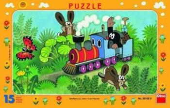 Puzzle deskové Krtek a lokomotiva 15 dílků