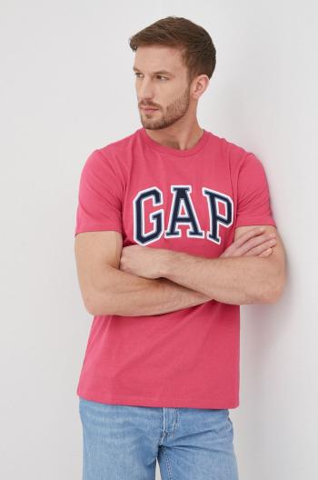 Bavlněné tričko GAP růžová barva, s aplikací