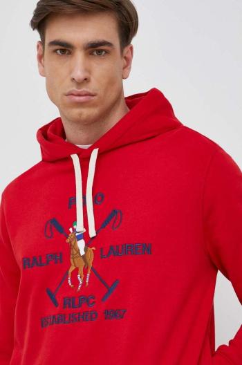 Mikina Polo Ralph Lauren pánská, červená barva, s kapucí, s aplikací