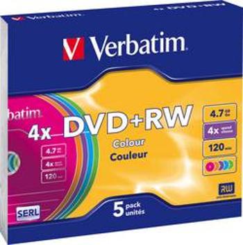 DVD+RW 4.7 GB Verbatim 43297, barevný, 5 ks, Slimcase