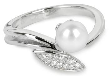 Silver Cat Elegantní stříbrný prsten se zirkony a perličkou SC215 54 mm