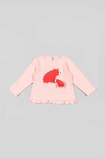 Dětská bavlněná košile s dlouhým rukávem zippy růžová barva